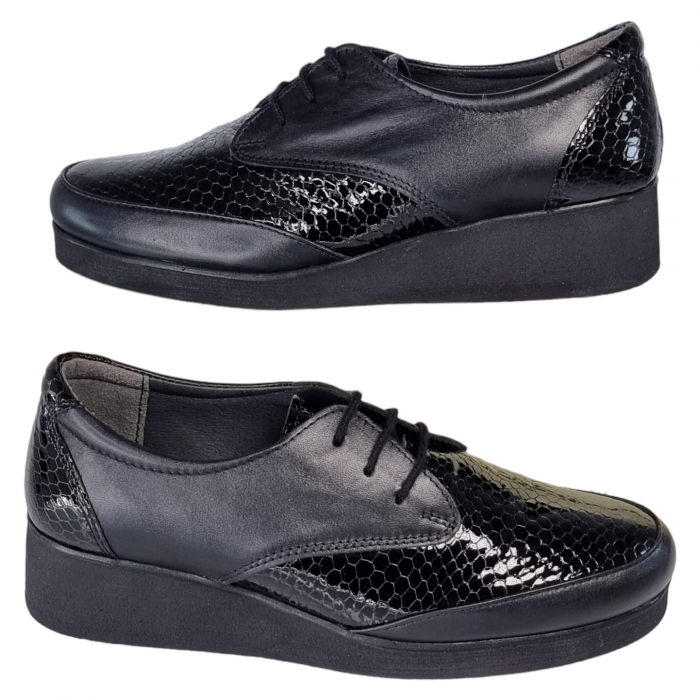 Pantofi Damă Casual Confort Din Piele Lăcuită Neagră 5019 [5]