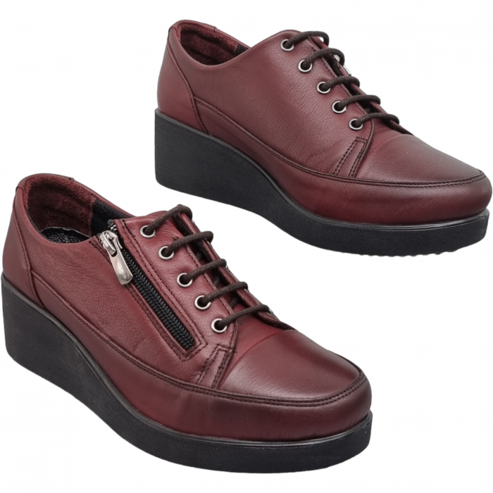 Pantofi Damă Casual Confort Din Piele Naturală Bordo 5036 [3]