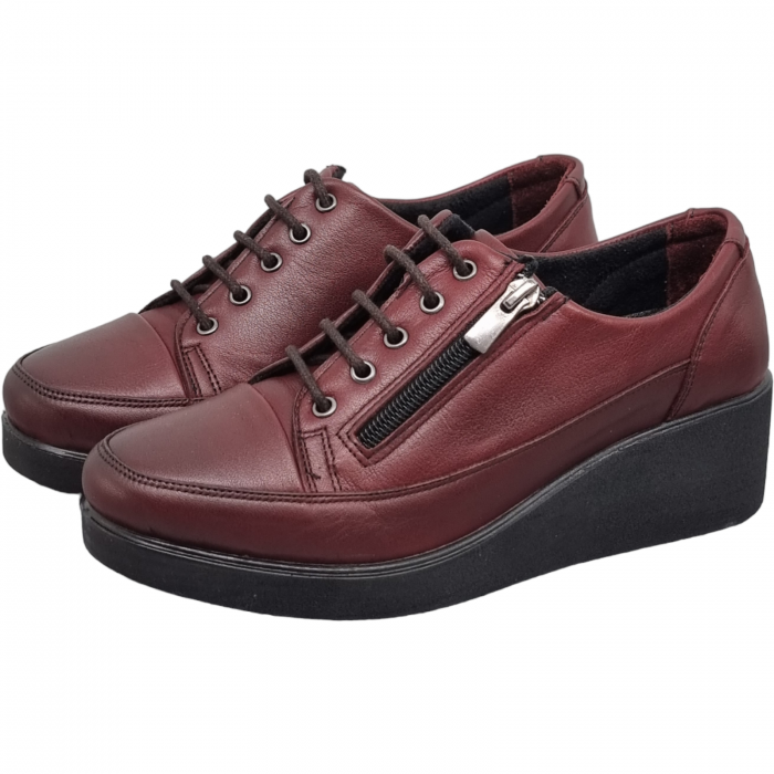 Pantofi Damă Casual Confort Din Piele Naturală Bordo 5036 [4]