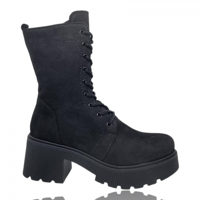Ghete Damă Casual Din Piele Naturală Neagră Velur 8771 [7]