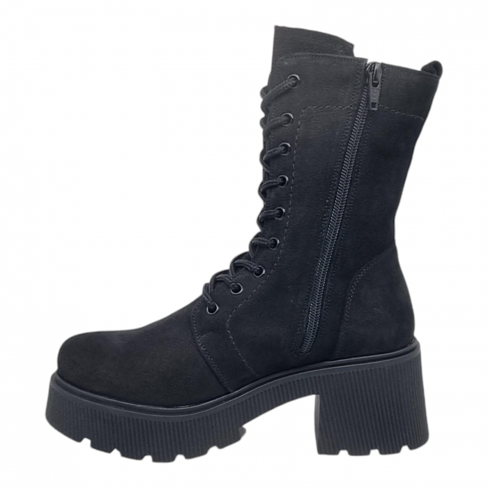Ghete Damă Casual Din Piele Naturală Neagră Velur 8771 [2]
