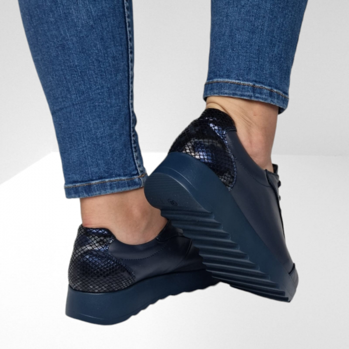 Pantofi Damă Casual Confort Din Piele Naturală Blue 5057 [4]