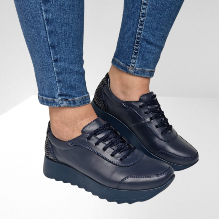 Pantofi Damă Casual Confort Din Piele Naturală Blue 5057 [3]