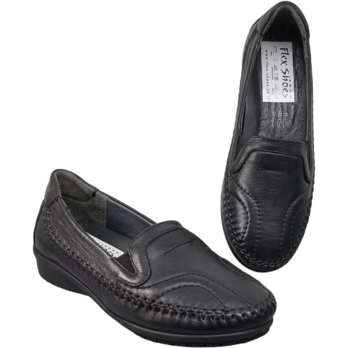 Pantofi Damă Casual Confort Din Piele Naturală Neagră 5042 [3]