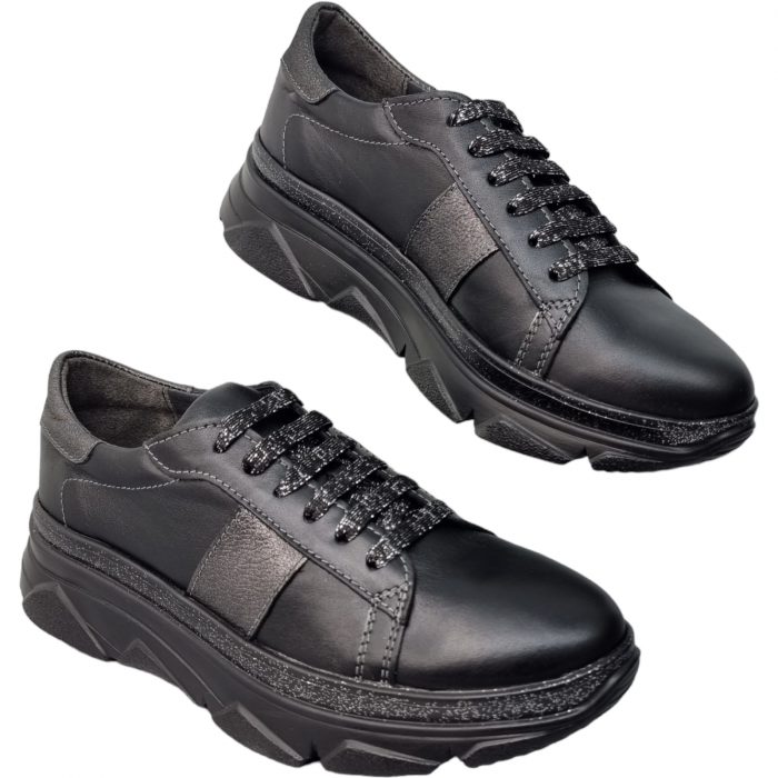 Pantofi Damă Casual Confort Din Piele Naturală Neagră 5077 [5]