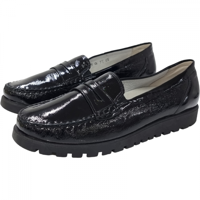 Pantofi Damă Casual Confort Din Piele Naturală Lăcuită Neagră 5061 [2]