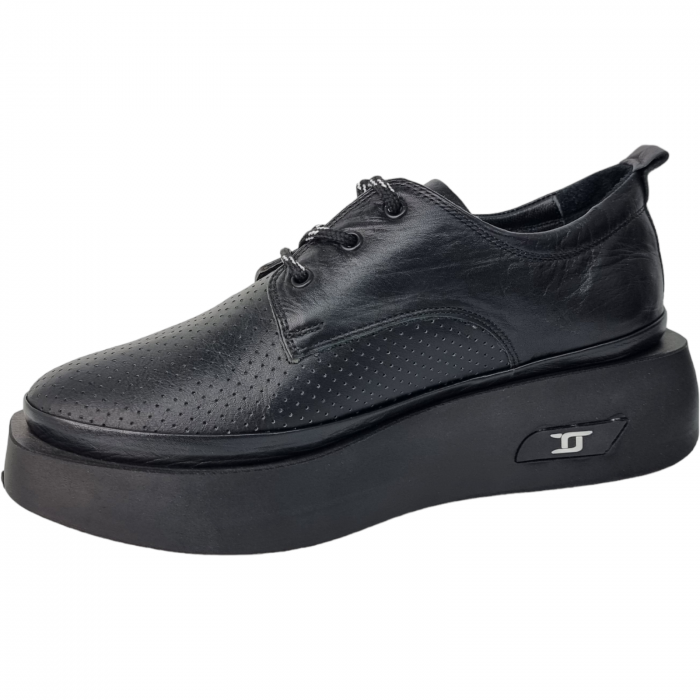 Pantofi Damă Casual Confort Din Piele Naturală Perforată Neagră 5109 [2]
