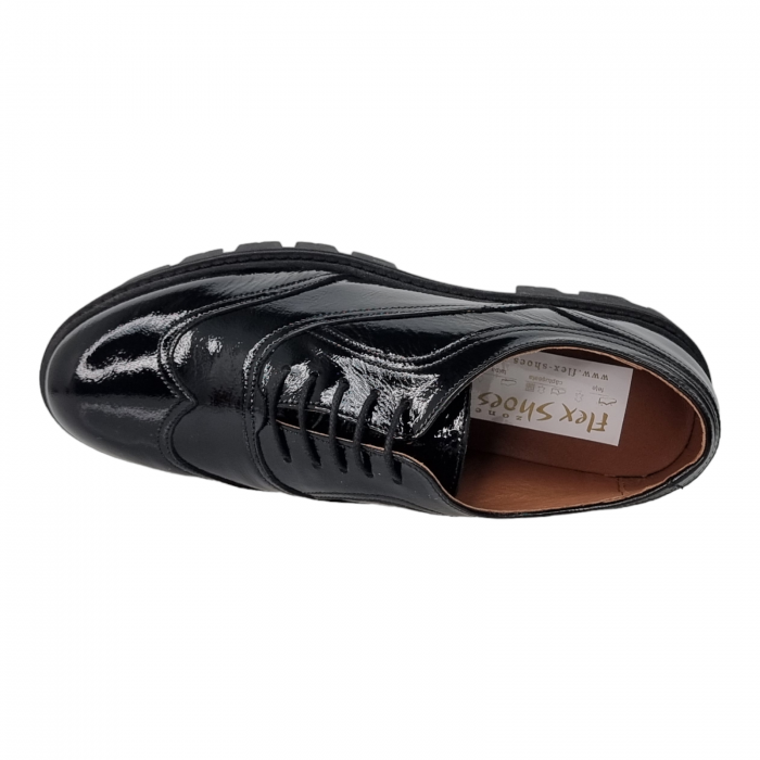 Pantofi Damă Casual Confort Din Piele Naturală Lăcuită Neagră 5084 [7]