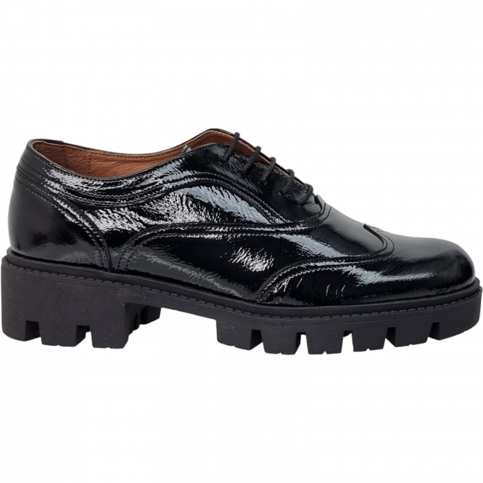 Pantofi Damă Casual Confort Din Piele Naturală Lăcuită Neagră 5084 [1]