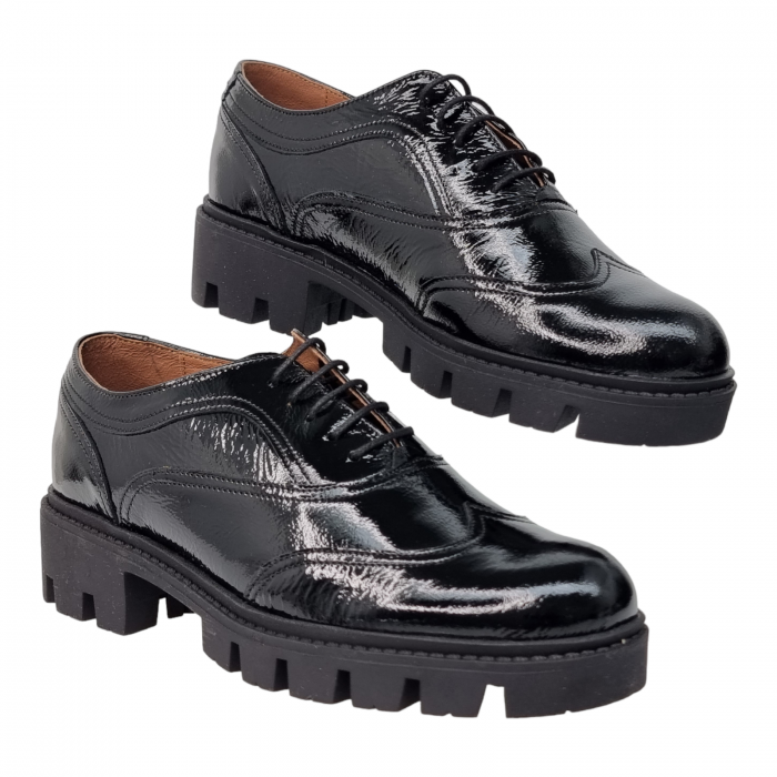 Pantofi Damă Casual Confort Din Piele Naturală Lăcuită Neagră 5084 [3]