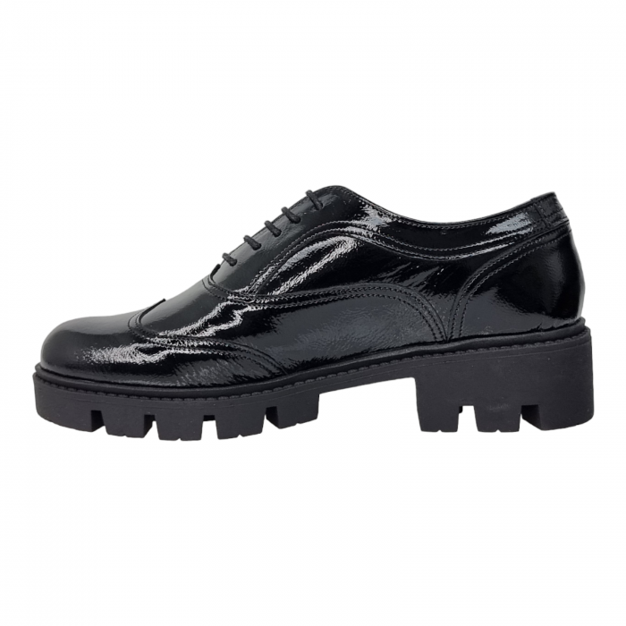 Pantofi Damă Casual Confort Din Piele Naturală Lăcuită Neagră 5084 [2]