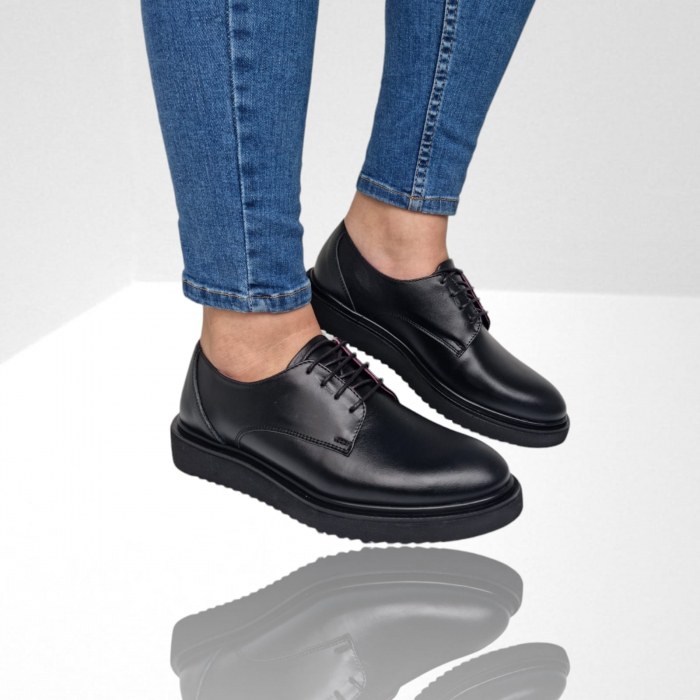 Pantofi Damă Casual Confort Din Piele Naturală Neagră 5073 [4]