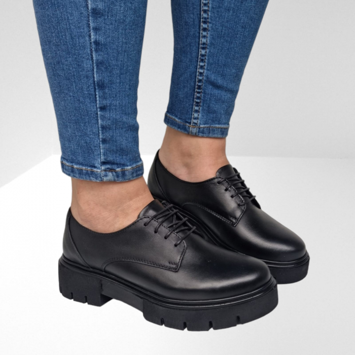 Pantofi Damă Casual Confort Din Piele Naturală Neagră 5071 [4]