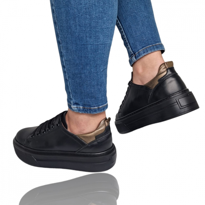 Pantofi Damă Casual Confort Din Piele Naturală Neagră 5070 [4]