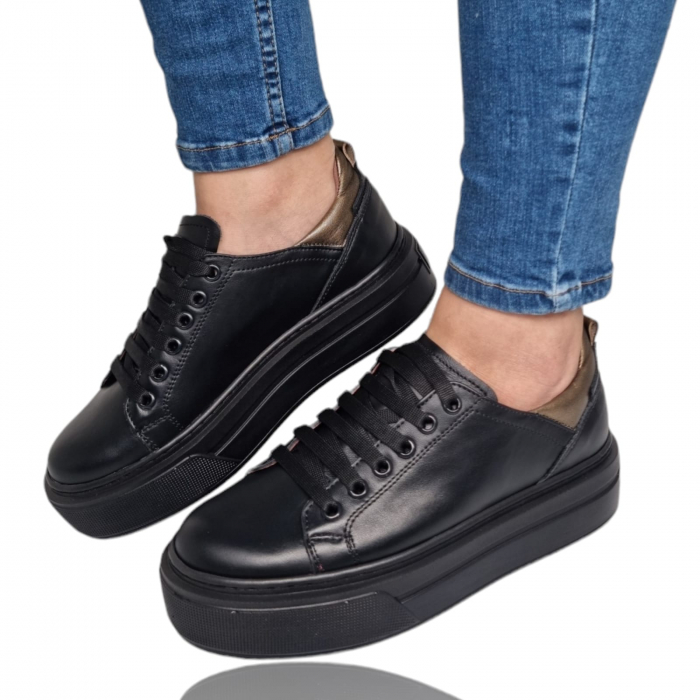 Pantofi Damă Casual Confort Din Piele Naturală Neagră 5070 [3]