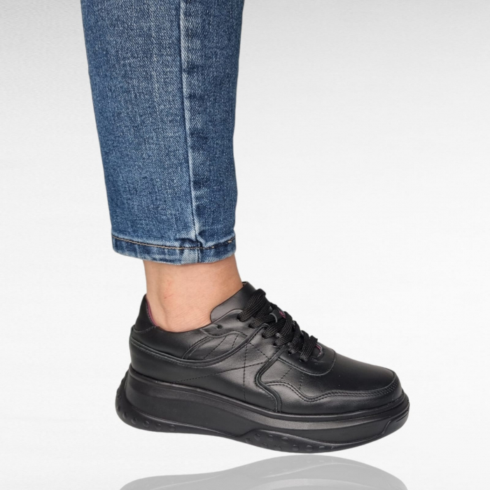 Pantofi Damă Casual Confort Din Piele Naturală Neagră 5132 [2]