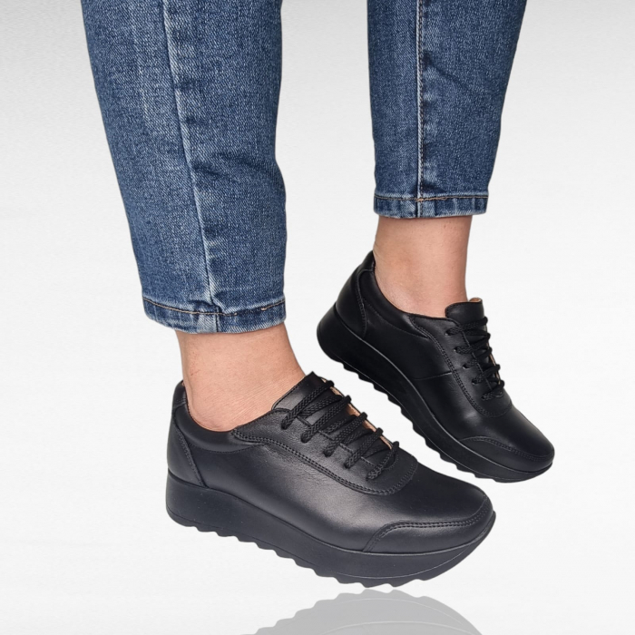 Pantofi Damă Casual Confort Din Piele Neagră 5144 [4]