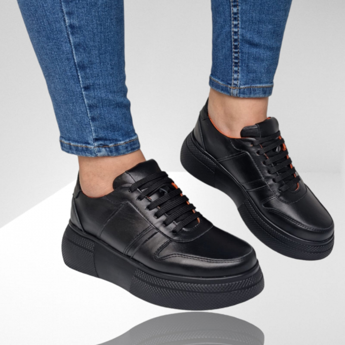 Pantofi Damă Casual Confort Din Piele Neagră 5146 [5]