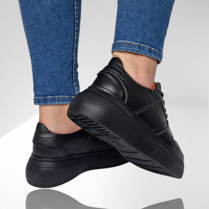 Pantofi Damă Casual Confort Din Piele Neagră 5146 [4]
