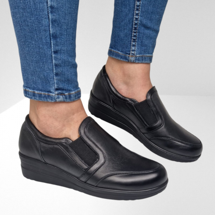 Pantofi Damă Casual Confort Din Piele Neagră 5147 [4]