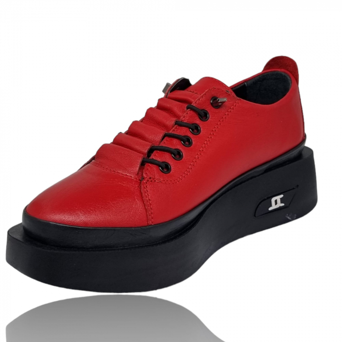 Pantofi Damă Casual Confort Din Piele Naturala Rosu 5113 [3]