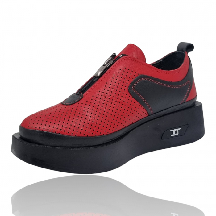 Pantofi Damă Casual Confort Din Piele Naturala Rosie 5115 [3]