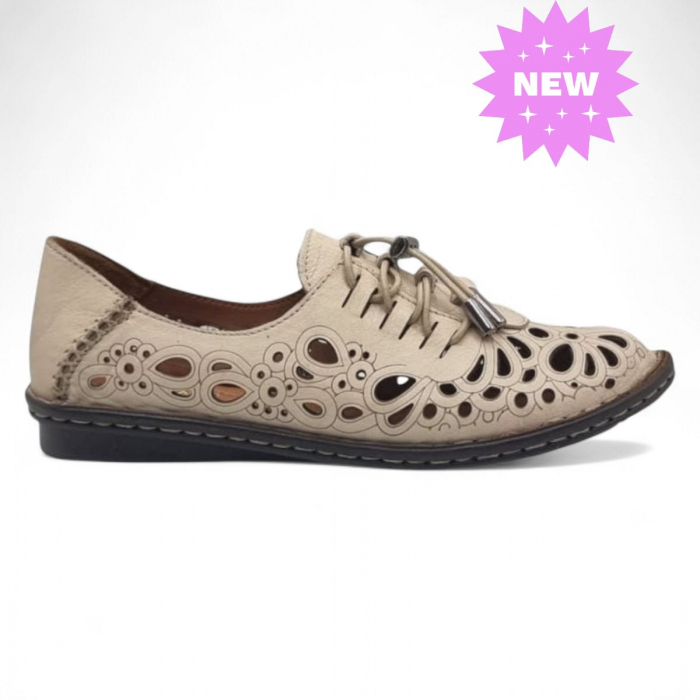 Pantofi Damă Casual Din Piele Naturală Crem 4010 [1]