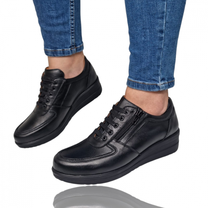 Pantofi Damă Casual Confort Din Piele Naturală Neagră 5009 [3]
