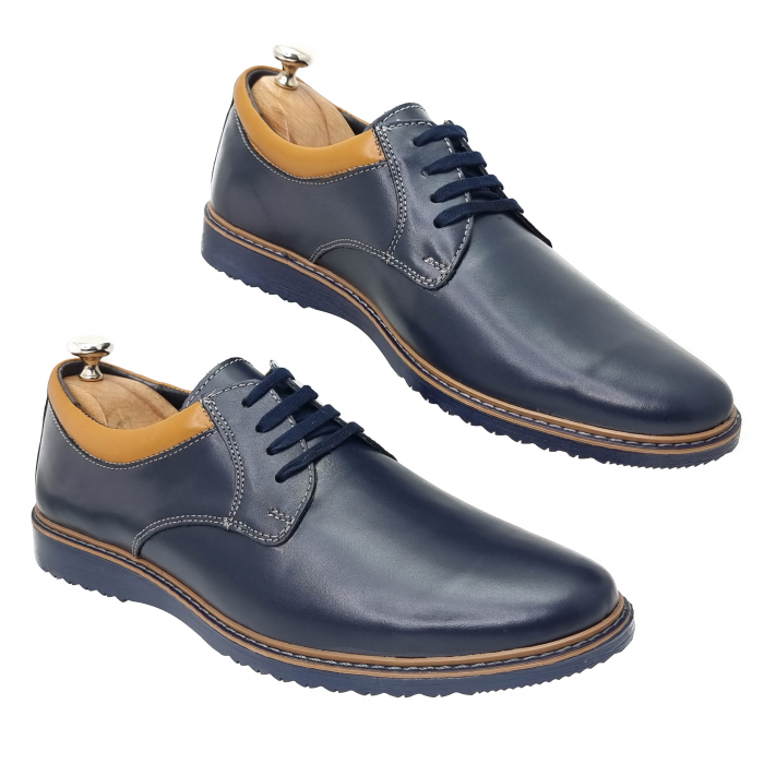 Pantofi Bărbați Casual Confort Din Piele Naturală Blue Maro 333 [2]
