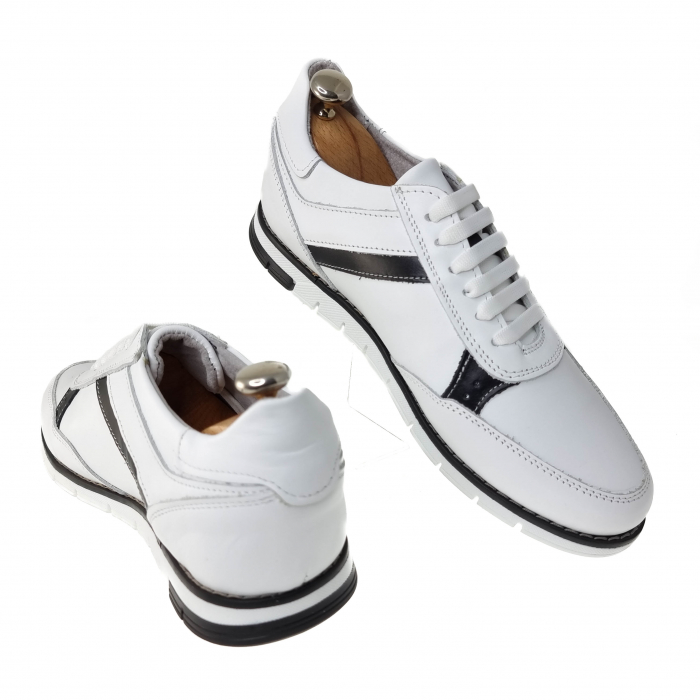 Pantofi Bărbați Sport Din Piele Naturală Albă Și Neagră 894 [2]