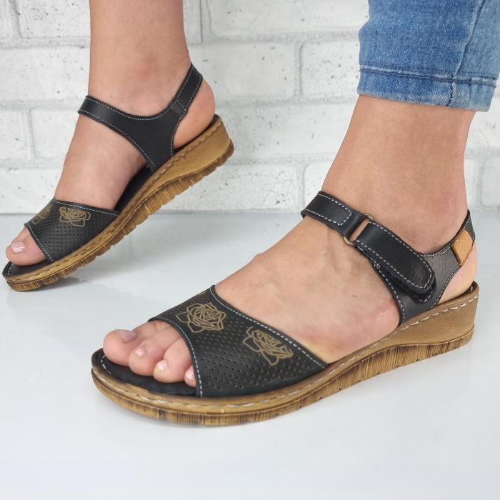 Sandale Damă Casual Confort Din Piele Naturală Neagră 6138 [3]