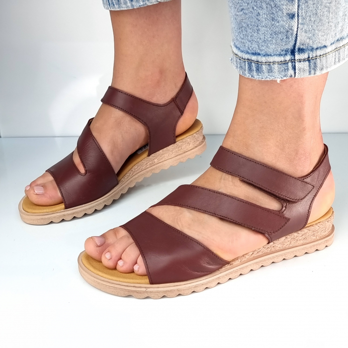 Sandale pentru femei, din piele naturala culoare BORDO, COD-1422 [3]