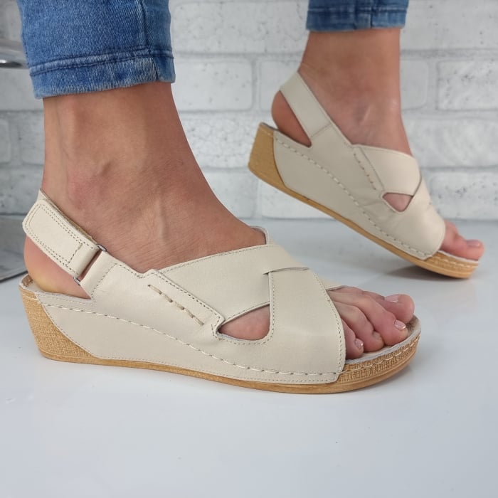 Sandale pentru femei, din piele naturala, culoare CREM, COD-1440 [1]
