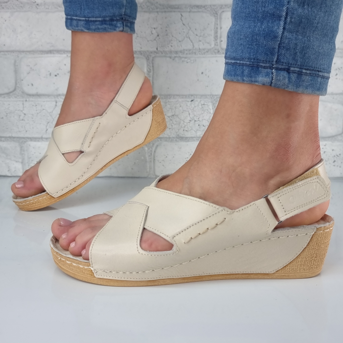Sandale pentru femei, din piele naturala, culoare CREM, COD-1440 [3]