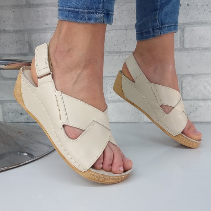 Sandale pentru femei, din piele naturala, culoare CREM, COD-1440 [3]