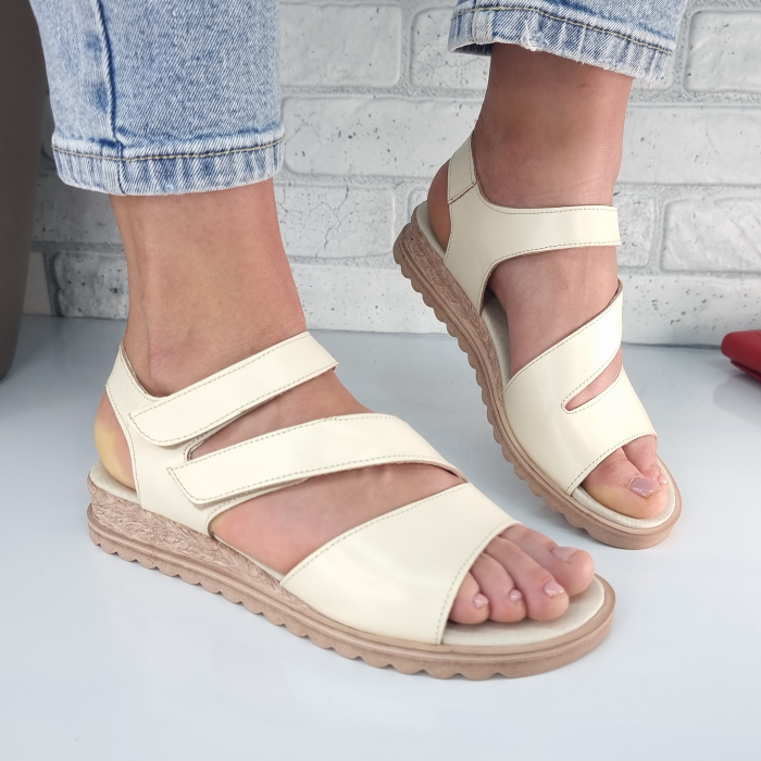Sandale pentru femei, din piele naturala, culoare CREM, COD-1424 - Flex-Shoes [2]