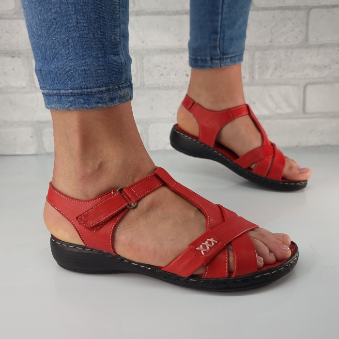 Sandale pentru femei, din piele naturala, culoare ROSU, COD-1454 [2]