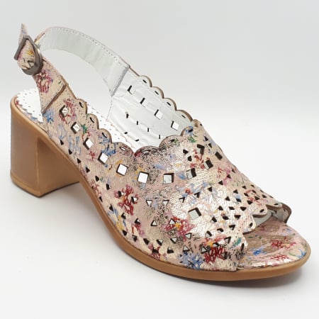 Sandale Casual Pentru Femei - Sandale Damă Din Piele Naturală Nude Floral 6197