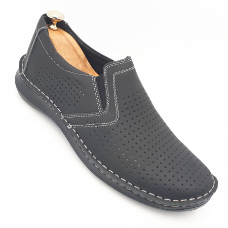 Pantofi Bărbați Din Piele Naturală Perforată Neagră 310 [0]