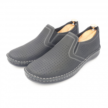 Pantofi Bărbați Din Piele Naturală Perforată Neagră 310 [2]
