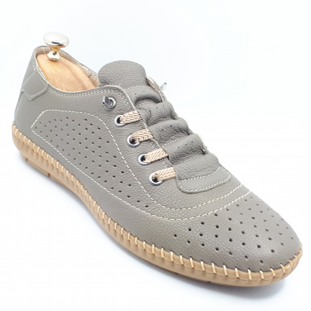 Pantofi Casual Pentru Barbati - Pantofi Bărbați Din Piele Naturală Perforată Gri 298
