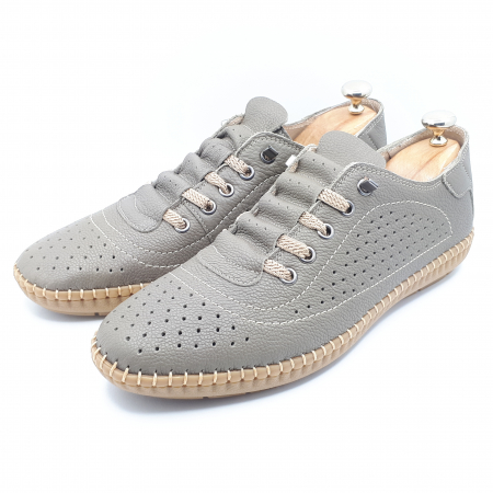 Pantofi Bărbați Din Piele Naturală Perforată Gri 6513 [2]