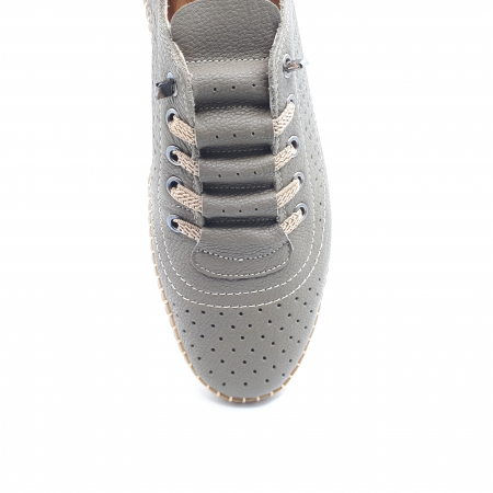 Pantofi Bărbați Din Piele Naturală Perforată Gri 6513 [4]