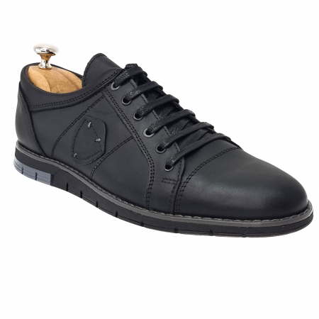 Pantofi Sport Din Piele Naturala Pentru Barbati - Pantofi Bărbați Sport Din Piele Naturală Neagră 1239