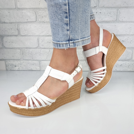 Sandale Casual Pentru Femei - Sandale Damă Din Piele Naturală Albă 6158