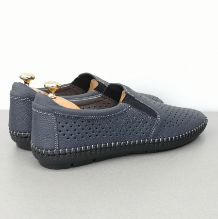 Pantofi Bărbați Din Piele Naturală Perforată Blue 335 [2]