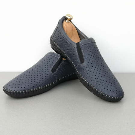 Pantofi Bărbați Din Piele Naturală Perforată Blue 335 [3]