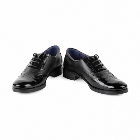 Pantofi Damă Casual Confort Din Piele Lăcuită Neagră 5002 [1]