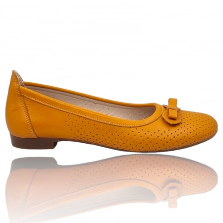 Balerini Pentru Femei - Balerini Damă Din Piele Naturală Galbenă 8018