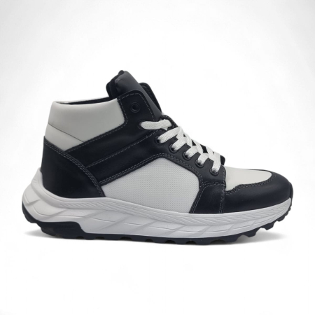 Ghete Casual Pentru Barbati - Ghete Bărbați Elegante Din Piele Naturală De Culoare Neagru si alb 557